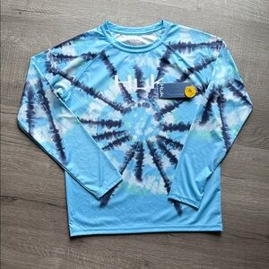 Boys Huk Vibrant Blue Tie-Dye Long Sleeve Rashguard